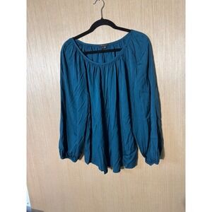 Theory Women's Teal Blue Long Puff Balloon Sleeve‎ Silk Blouse Top Size L
